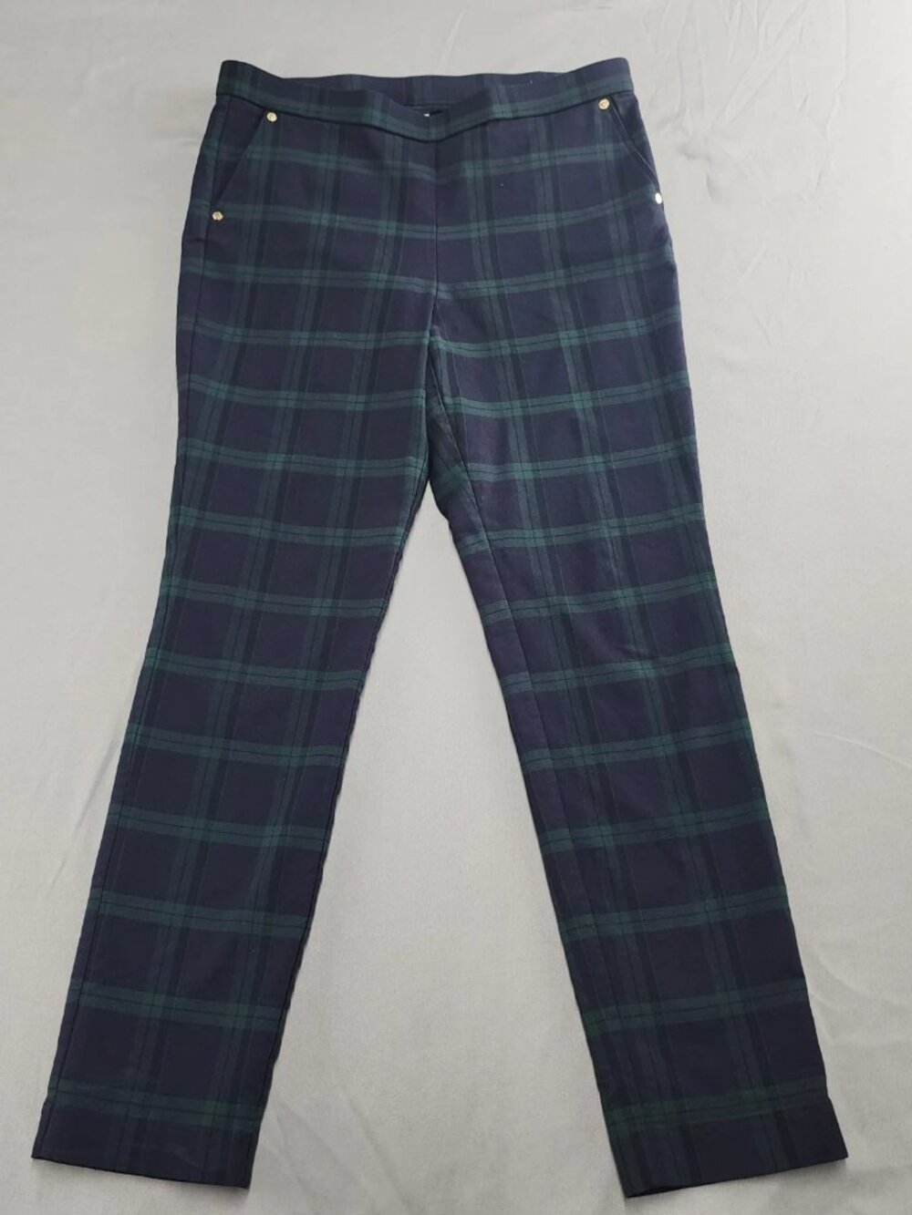 Anne Klein Womens 10 Dress Pants Black Watch Plaid Slim Stretch Pull On